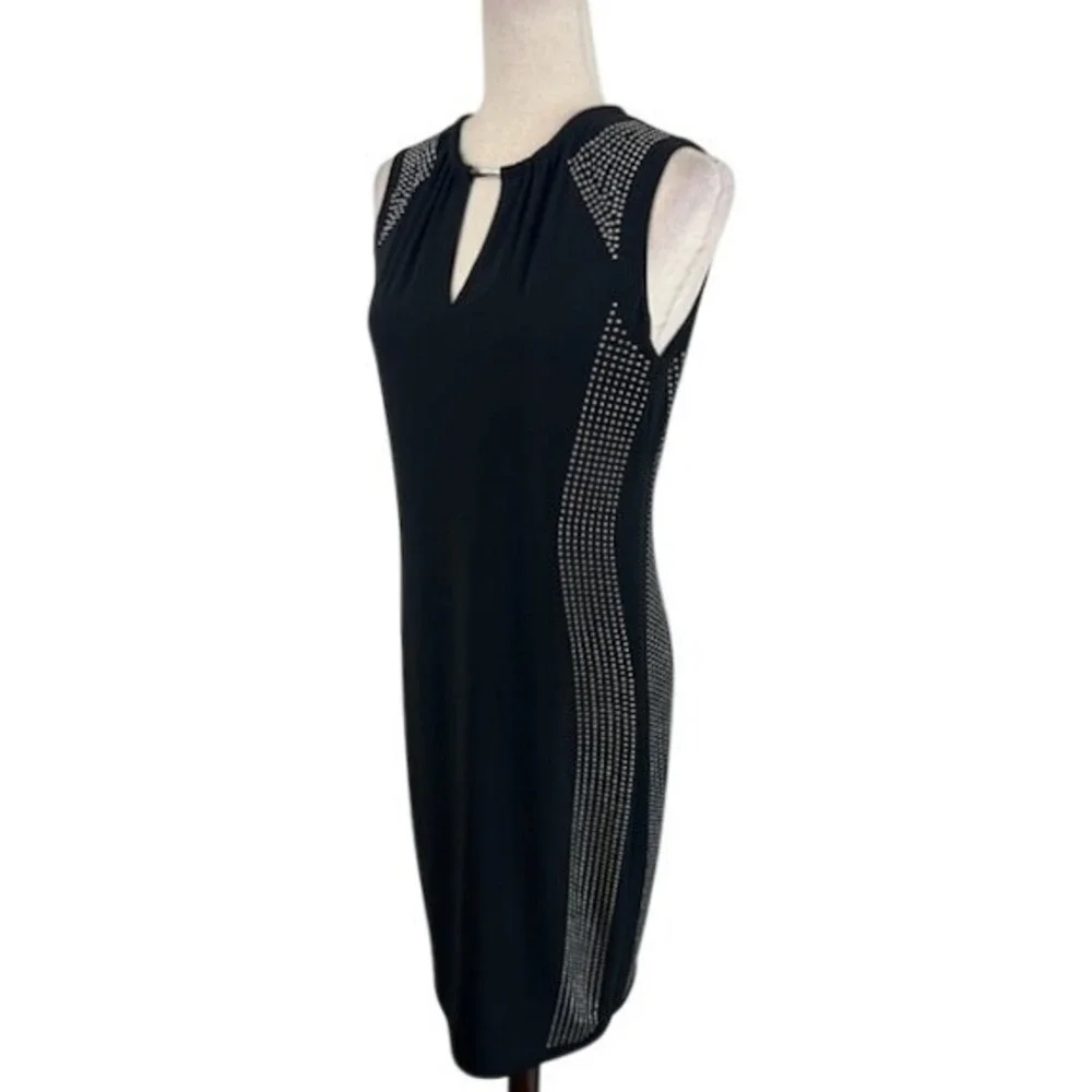 Joseph Ribkoff Black Sleeveless Studded Sheath Dress Keyhole Neckline Size 10